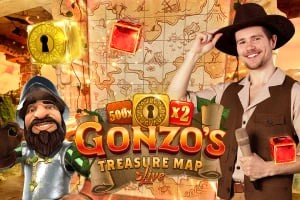 Live Dealer logo of Gonzo's Treasure Map from Evolution at Cleobetra Casino